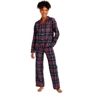Vera Bradley Plaid Flannel Pajama Set small Navy Red Check Cozy Sleepwear